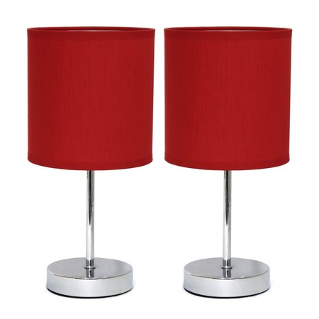 SIMPLE DESIGNS Chrome Mini Basic Table Lamp with Fabric Shade, Red, PK 2 LT2007-RED-2PK